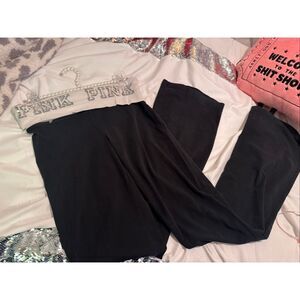 VS PINK silver iridescent sequin fold over waistband bling yoga legging gym acti